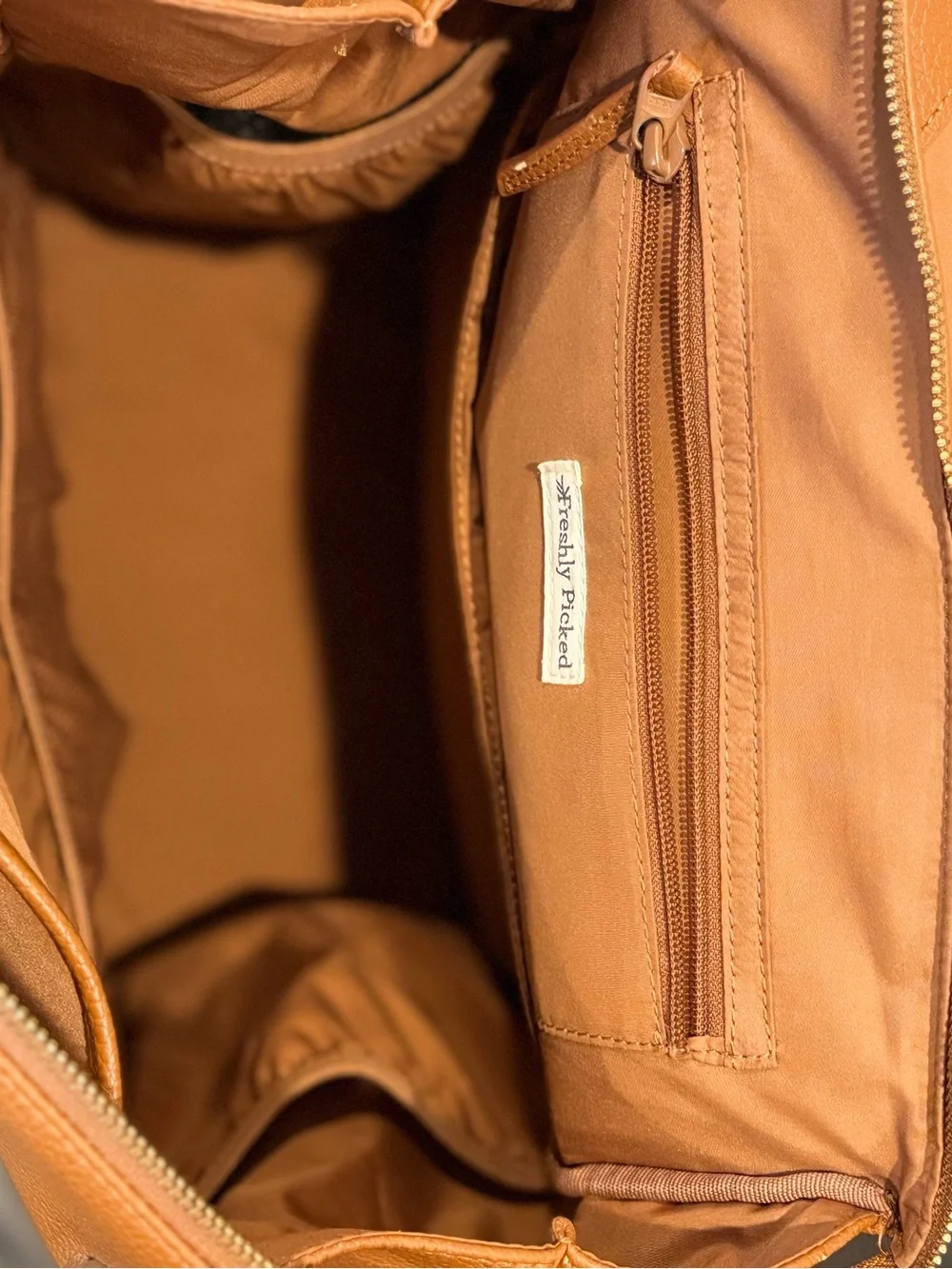 Freshly Picked Classic Diaper Bag ll Cognac Vegan Leather Baby Bag